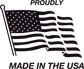 Proudly made in the USA decal with waving flag and bold text