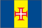 Madeira flag sticker with blue sides, yellow center stripe, red cross emblem