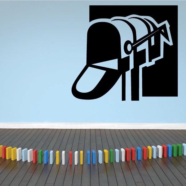 Mailbox decal with black mailbox and blue-gray mail graphic