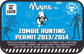 Blue Maine zombie hunting permit sticker with permit no., rules text, and graphic icon