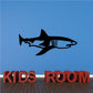 Mako shark decal, black silhouette with detailed fins and tail