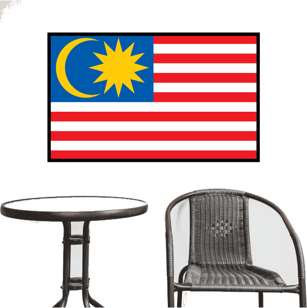 Rectangular Malaysia flag sticker with blue field, yellow crescent and star, red-white stripes