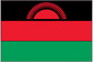 Malawi flag sticker, rectangular design with black outline, red and green bands, sun emblem.