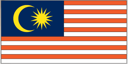 Rectangular Malaysia flag sticker with blue field, yellow crescent and star, orange stripes