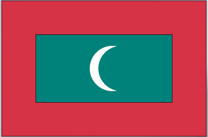 Maldives flag sticker with red border, teal field, and white crescent emblem