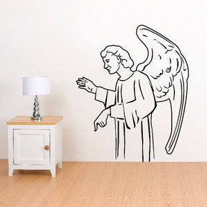 Male angel wall decal, standing figure with wings and draped robe outline.