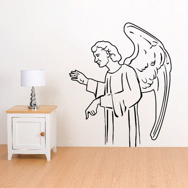 Male angel wall decal, standing figure with wings and draped robe outline.