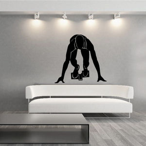 Running man wall decal silhouette, race-start pose, vinyl sticker