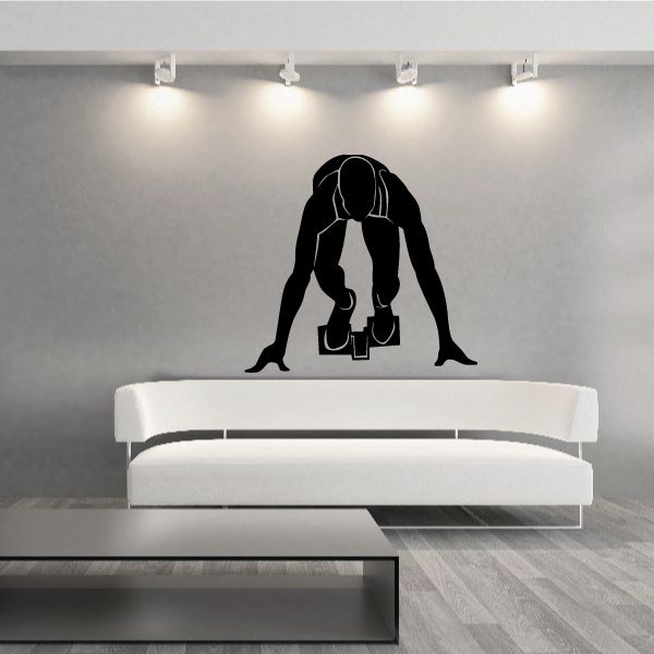 Running man wall decal silhouette, race-start pose, vinyl sticker