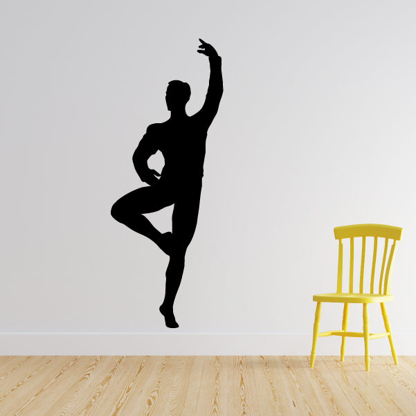 Black male ballet dancer decal, balancing with one bent knee and arms raised