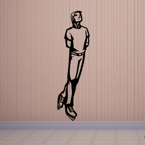 Male ice skating decal with standing skater silhouette in black outline
