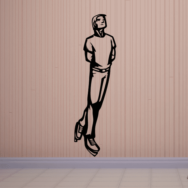 Male ice skating decal with standing skater silhouette in black outline