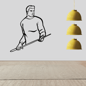 Black outline wall decal of male pool player holding cue