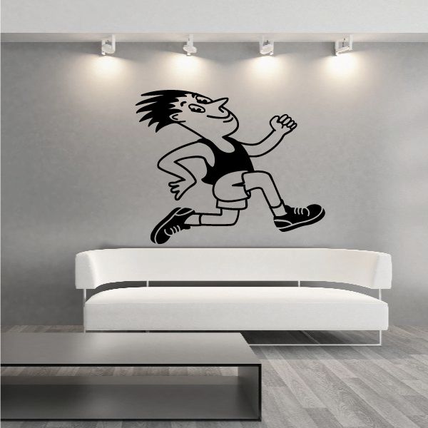 Black male running wall decal with cartoon runner figure