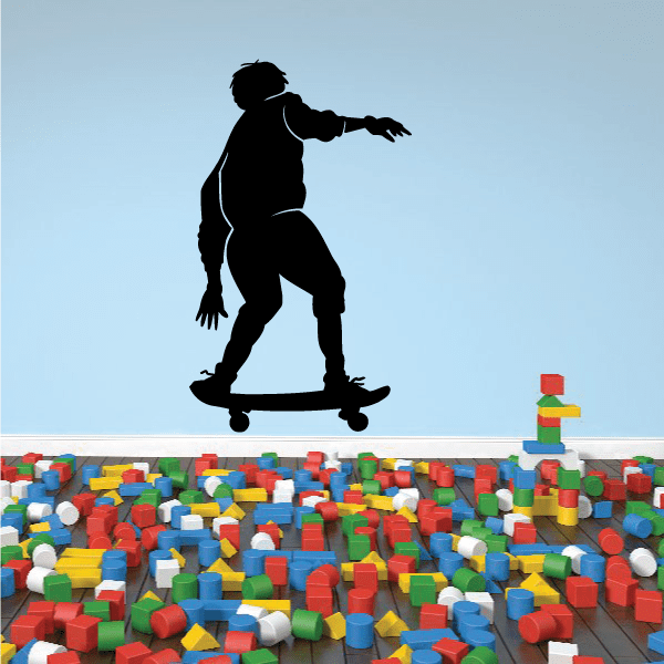 Black male skateboarder decal, side silhouette standing on skateboard.