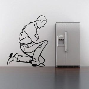 Praying kneeling man decal, black outline line art