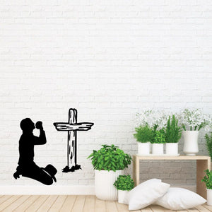 Praying man silhouette with cross wall decal