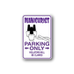 Manicurist parking only sticker with purple border, nail polish icons, and text