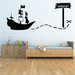 Pirate hideout decal with black pirate ship silhouette and 'Hideout' sign