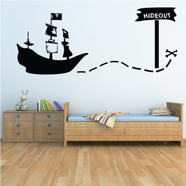 Pirate hideout decal with black pirate ship silhouette and 'Hideout' sign
