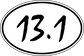 Oval 13.1 marathon sticker with black number 13.1 on white background