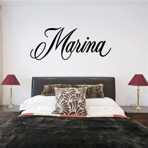 Marina vinyl wall decal in black cursive lettering