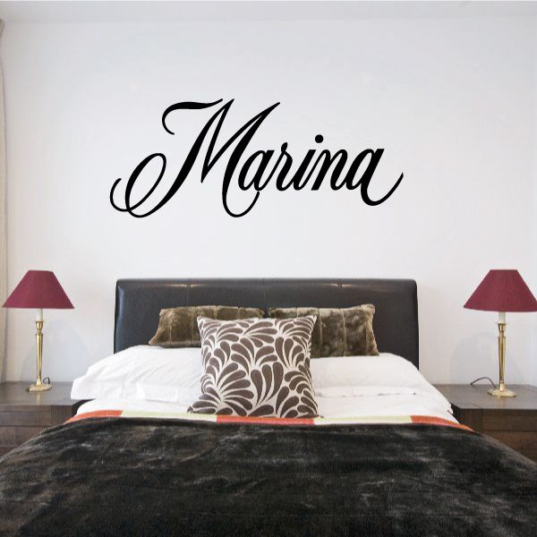 Marina vinyl wall decal in black cursive lettering