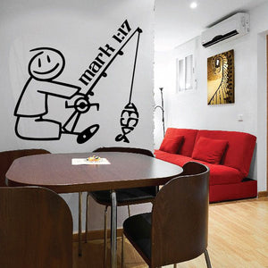 Fishing For Jesus wall decal, black fisherman with Mark 1:17