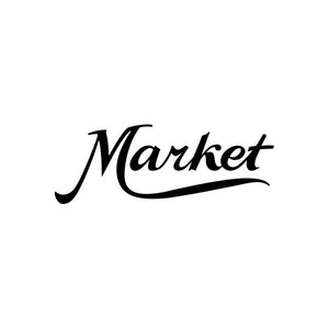 Vinyl decal sticker with “Market” in black cursive lettering