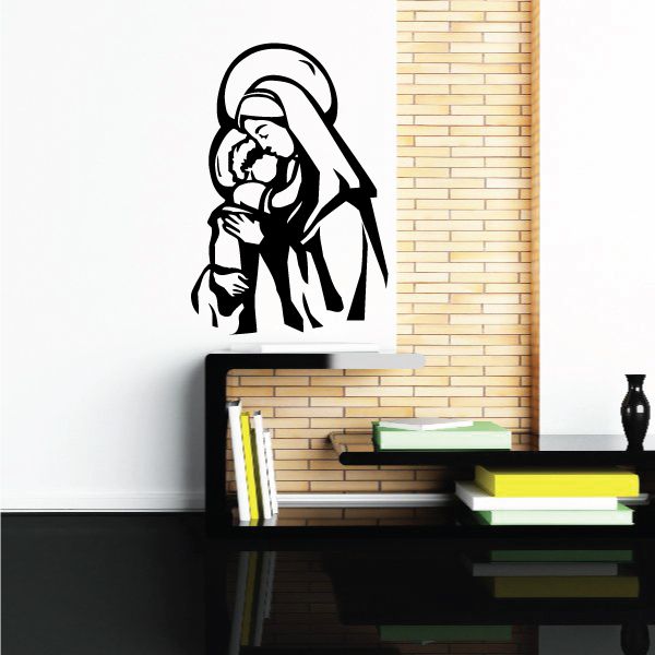 Mary holding baby Jesus wall decal, black silhouette figure
