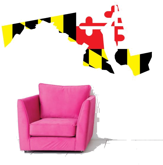 Maryland state flag shaped sticker with red and black yellow patterned map