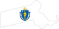 Massachusetts outline sticker with blue and yellow state flag design