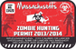 Red Massachusetts zombie hunting permit sticker with biohazard symbol and 2013/2014 text