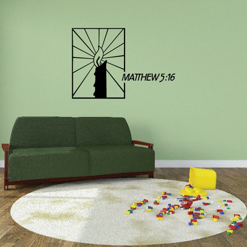 Square wall decal with radiant rays, hand, and text MATTHEW 5:16