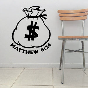 Black moneybag decal with dollar sign and MATTHEW 6:24 text