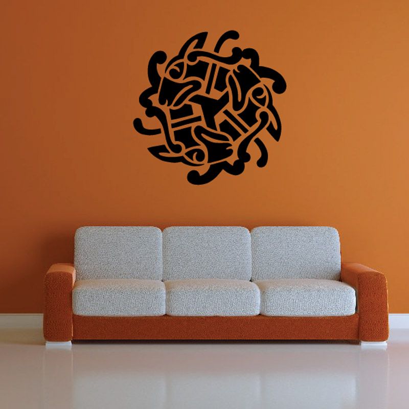 Black Mayan dog interlocking circle decal with ornate knot design