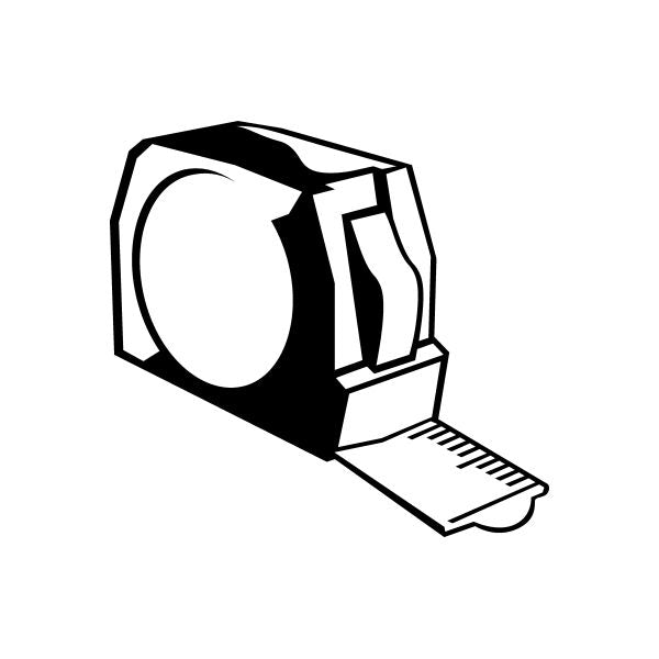 Measuring tape tool vinyl decal sticker, black and white outline design