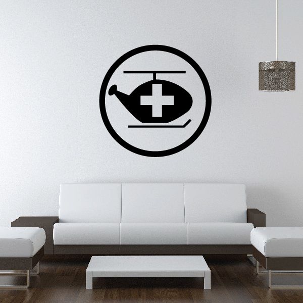 Medical helicopter wall decal vinyl with circular medical helicopter and cross logo