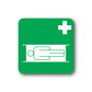 Green medical help sticker with white cross and healthcare icon