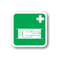 Green medical stretcher sticker with white cross and stretcher icon
