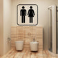 Bathroom sign decal with men and women restroom icon, black on light background