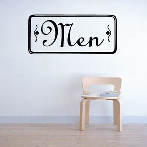 Vinyl restroom wall decal with stylized “Men” text