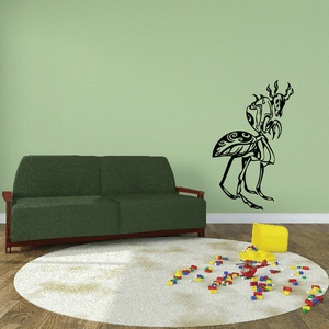 Menacing praying mantis wall decal in black with curled wings