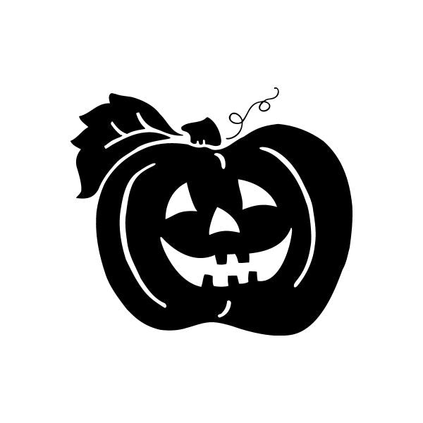Black jack-o-lantern vinyl window decal sticker with white face outline