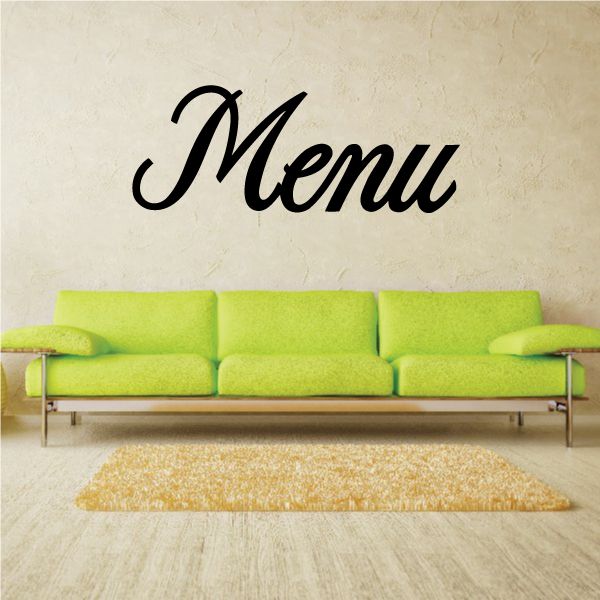 Menu vinyl wall decal with cursive black lettering