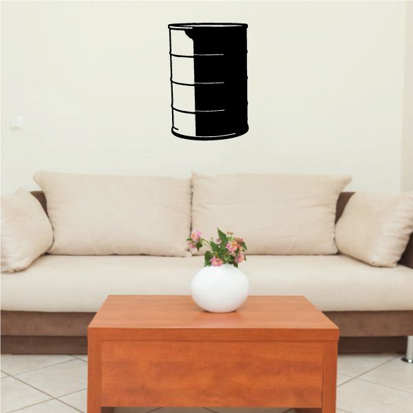 Metal drum wall decal, black barrel graphic with horizontal rings