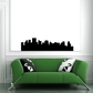 Black city skyline wall decal silhouette across white window
