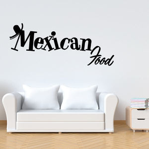 Mexican food wall decal with sombrero and black scripted text