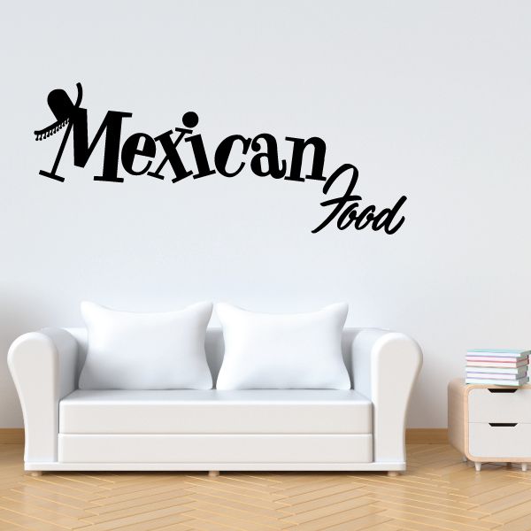 Mexican food wall decal with sombrero and black scripted text