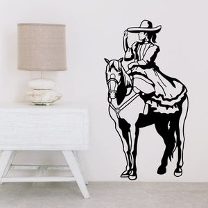 Rodeo cowboy on horseback vinyl wall decal, black outline design